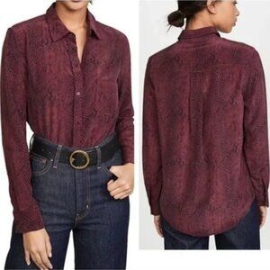 Rails Kate 100% Silk Red Python Animal Print Long Sleeve Button Up Shirt Size XS